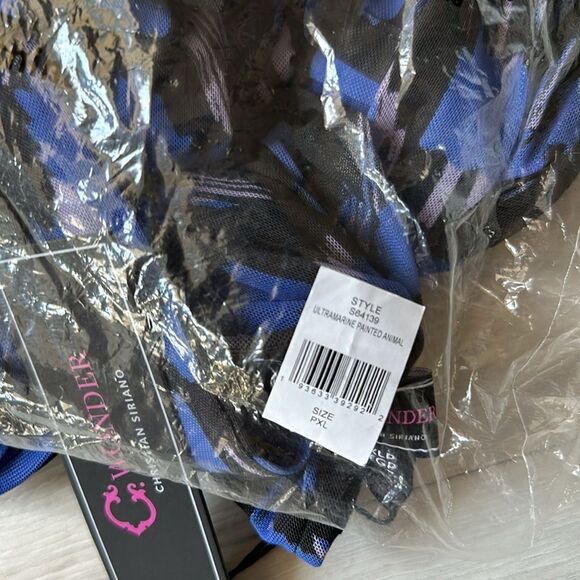 C WONDER by Christian Soriano Mesh ruffle hem dress Blue/Black Sz XLP NWT in pkg - Picture 7 of 10